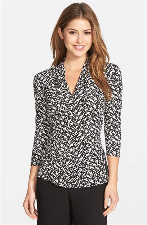 vince camuto top black white pirnt palid|vince camuto tops under 50.